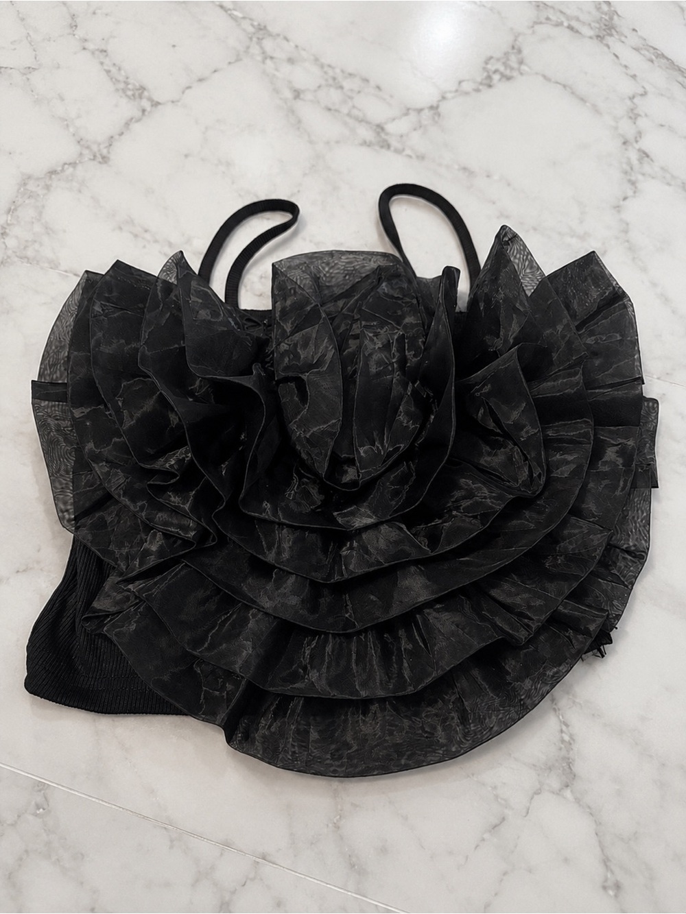 Black Ruffled Organza Tank Top